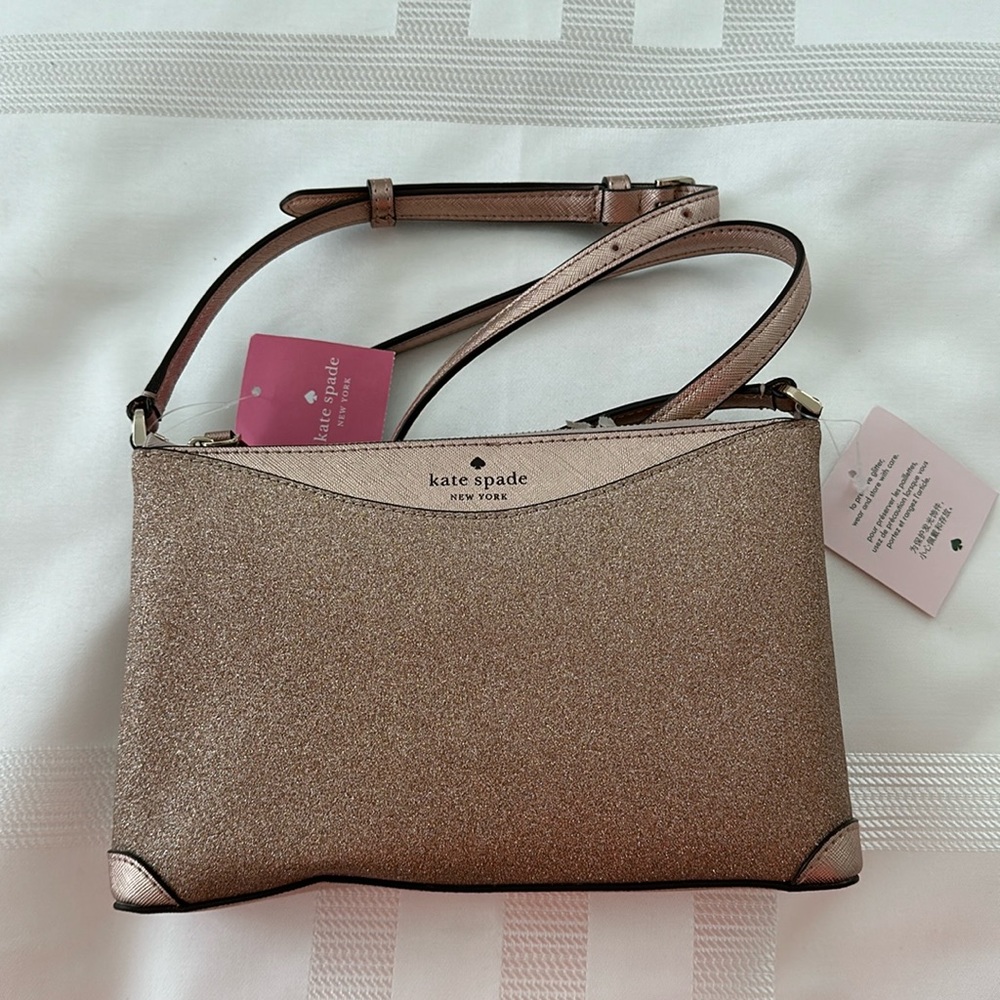 Kate Spade Crossbody Rose gold glitter NWT